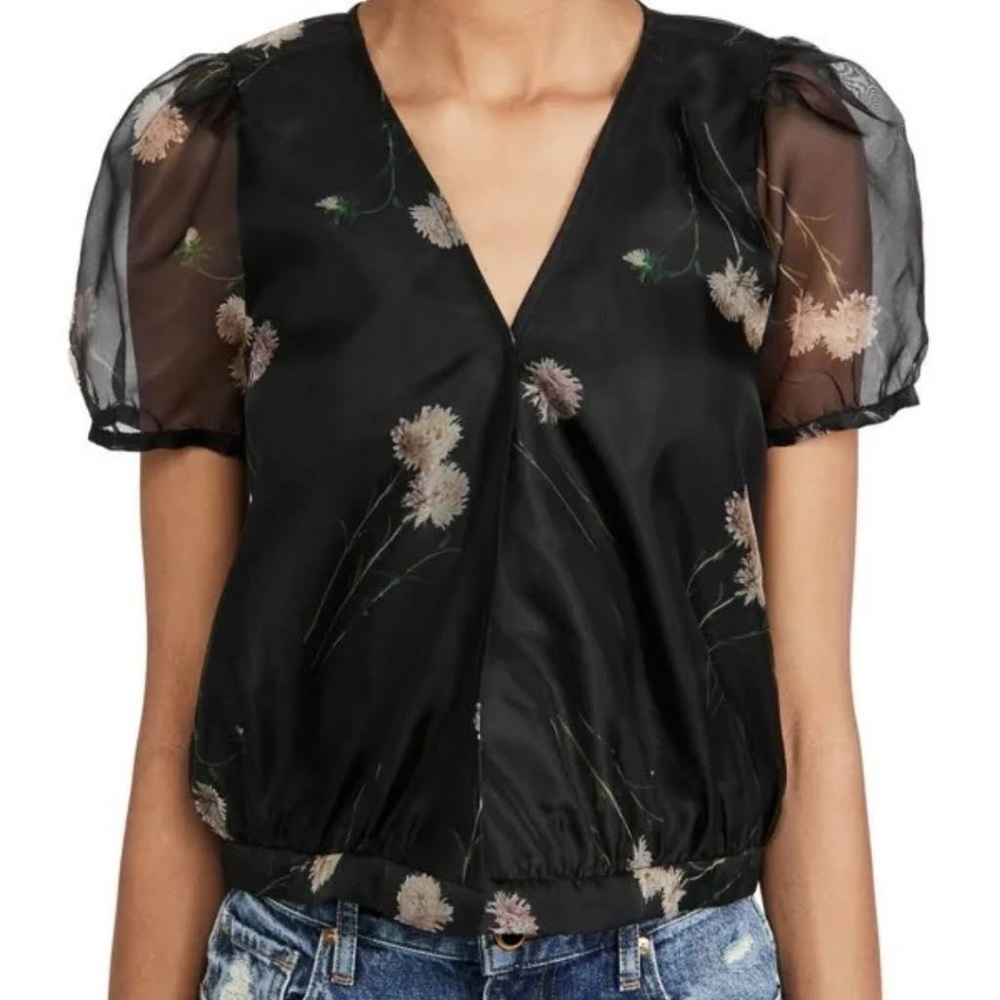 Madewell Silk‎ Organza Puff Sleeve Top Aster Portrait Sz XXS